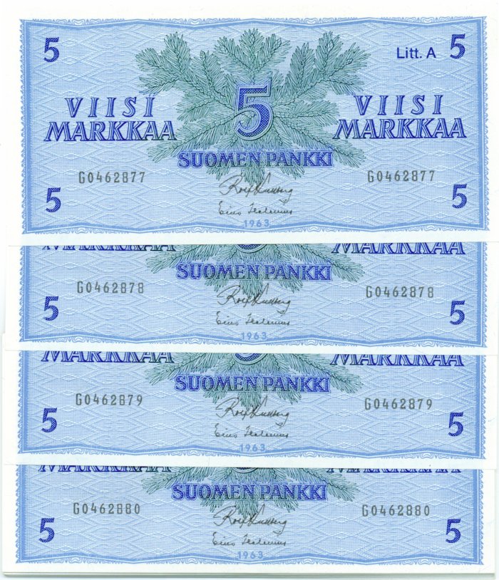 5 Markkaa 1963 Litt.A G04628XX kl.8